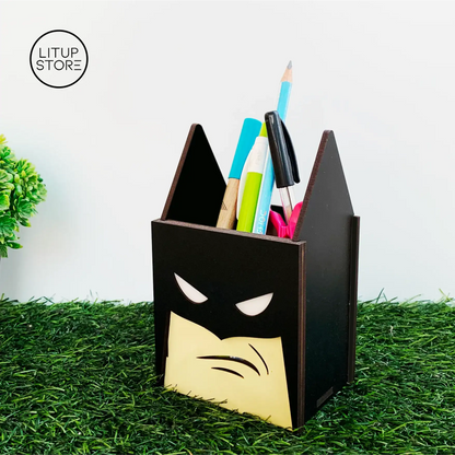 Batman Superhero Pen Holder | Wooden Premium Design | Multipurpose Desk Organiser