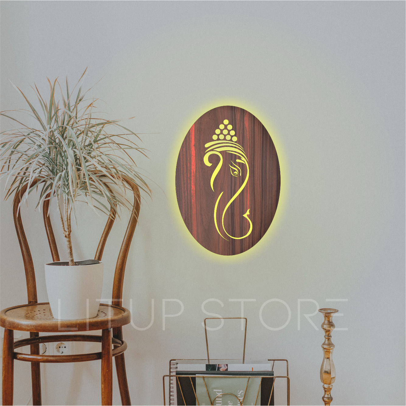 Ganesha ji - Backlit LED Logo with Wooden Finish