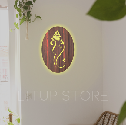 Ganesha ji - Backlit LED Logo with Wooden Finish