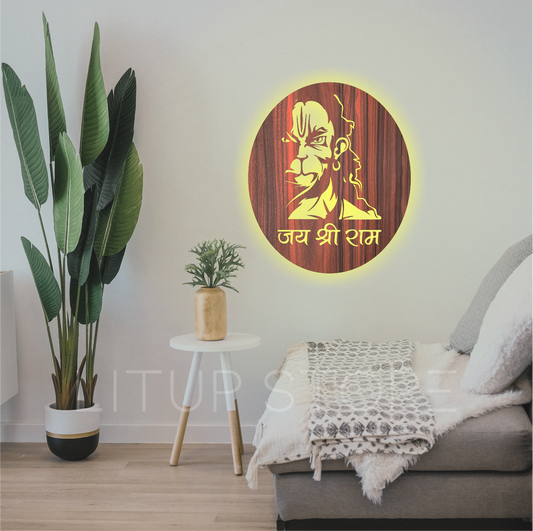 Bajrang Bali ji - Backlit LED Logo with Wooden Finish