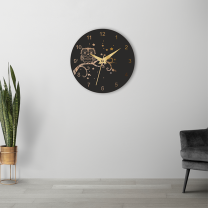 Premium Owl & Stars Wall Clock | Wooden Wall Clock | 12x12 Inch