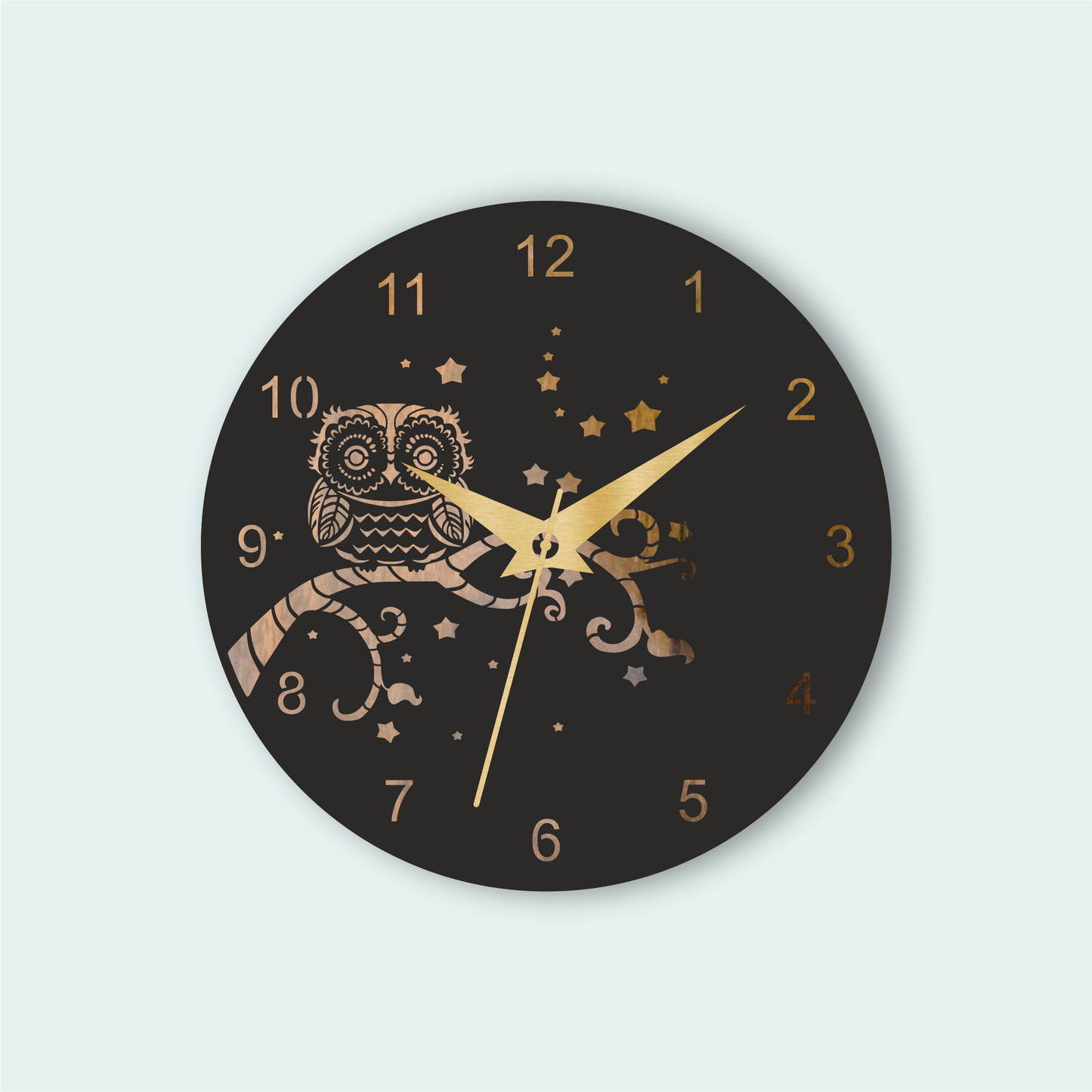 Premium Owl & Stars Wall Clock | Wooden Wall Clock | 12x12 Inch