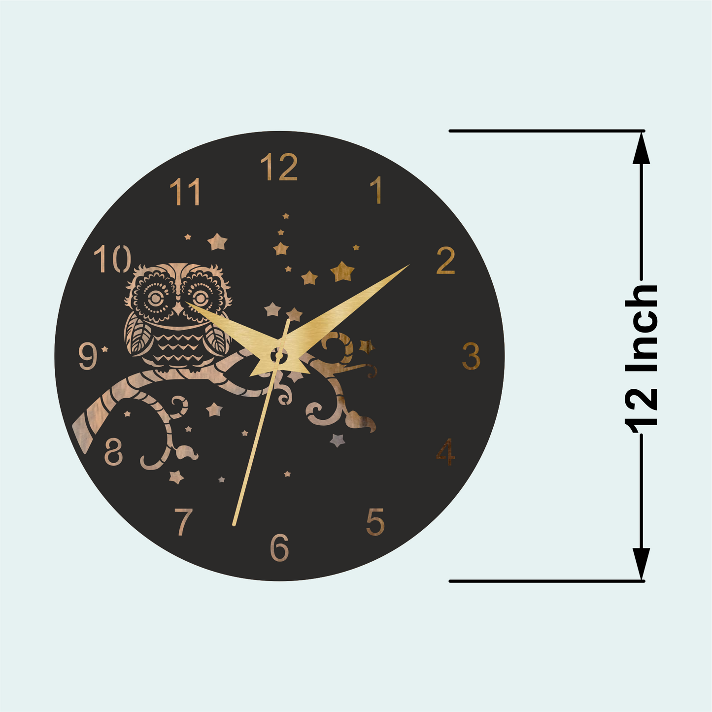 Premium Owl & Stars Wall Clock | Wooden Wall Clock | 12x12 Inch